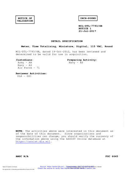 NAVY MIL-DTL-7793/4B VALID NOTICE 1-2017  Meter, Time Totalizing, Miniature, Digital, 115 Vac, Round