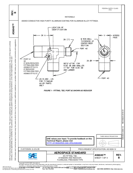 SAE AS6045B-2018  (R) Fitting, Tee, Standard And Reducer, Flareless, Precision Type
