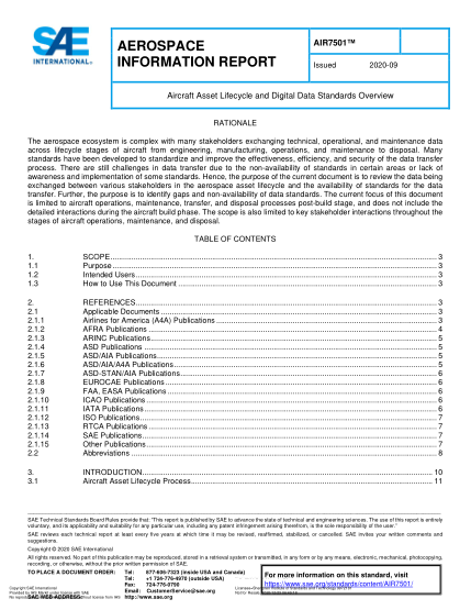 SAE AIR7501-2020  Aircraft Asset Lifecycle And Digital Data Standards Overview