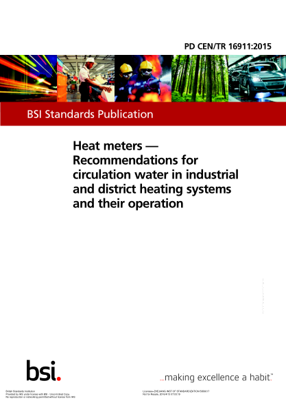 PD CEN/TR 16911-2015 熱量表 工業(yè)和地區(qū)供熱系統(tǒng)與操作中循環(huán)水的建議 Heat meters. Recommendations for circulation water in industrial and district heating systems and their operation