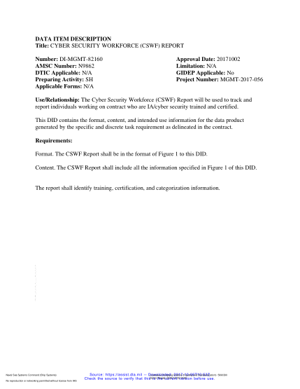 NAVY DI-MGMT-82160-2017  Cyber Security Workforce (Cswf) Report