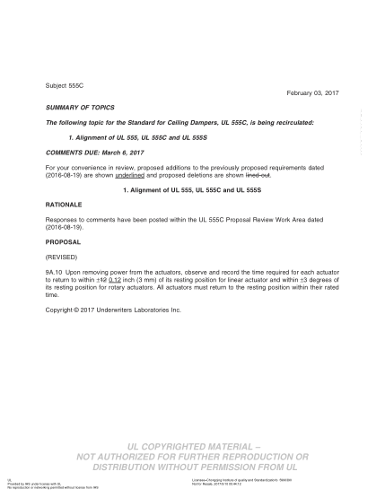 UL 555C BULLETIN-2017   Ul Standard For Safety Ceiling Dampers (Comments Due:March 6, 2017)