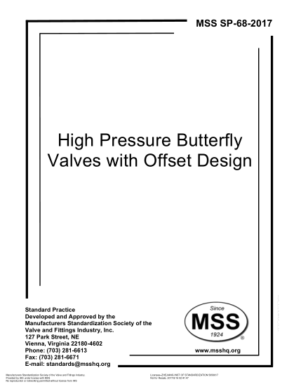 MSS SP-68-2017   High Pressure Butterfly Valves With Offset Design