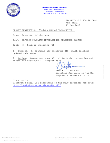 NIDS SECNAV 12900.2A CH-1-2018  (Asn (M&Ra)) Defense Civilian Intelligence Personnel System