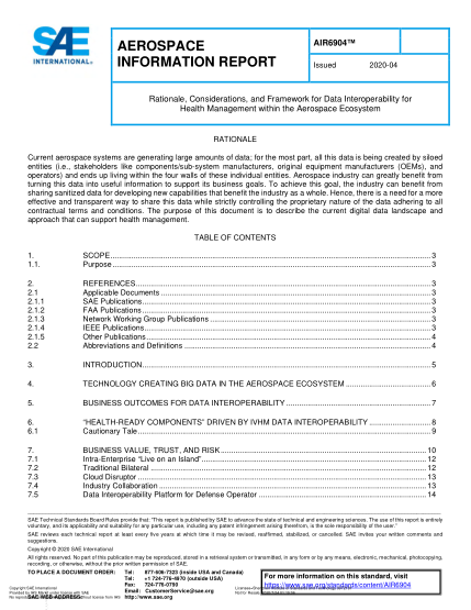 SAE AIR6904-2020  Rationale, Considerations, And Framework For Data Interoperability For Health Management Within The Aerospace Ecosystem