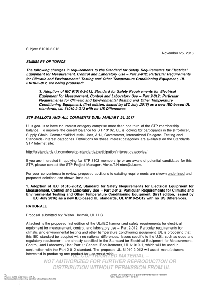 UL 61010-2-012 BULLETIN-2016   UL Standard for Safety Requirements for Electrical Equipment for Measurement, Control and Laboratory Use 鈥?Part 2-012: Particular Requirements for Climatic and Environmental Testing and Other Temperature Conditioning Equipme