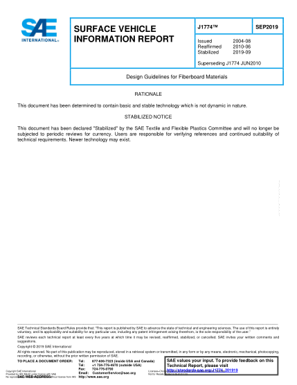 SAE J1774-2019  Design Guidelines For Fiberboard Materials