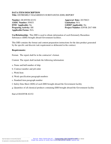NAVY DI-ENVR-82152-2017  Extremely Hazardous Substances (Ehs) Report