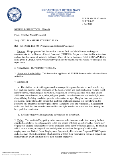 NIDS BUPERS 12300.4B-2018  (Bupers-05) Civilian Merit Staffing Plan