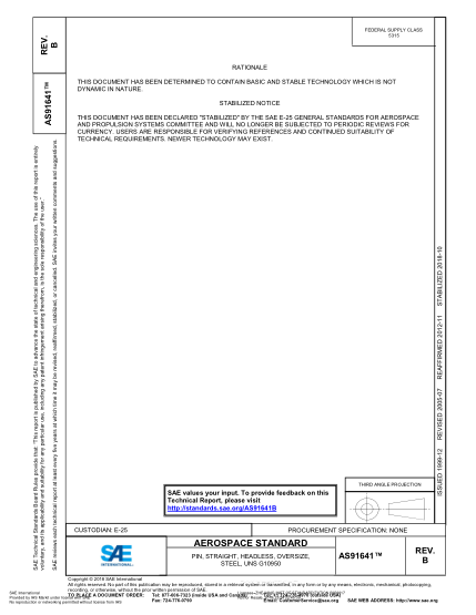 SAE AS91641B-2018  Pin, Straight, Headless, Oversize, Steel, Uns G10950