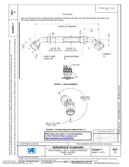 SAE AS5461C-2019  Hose Assembly, Metal - Medium Pressure, Flared, Welded, 45° To 45°