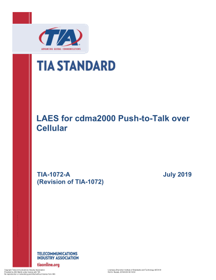 TIA 1072-A-2019  Laes For Cdma2000 Push-To-Talk Over Cellular