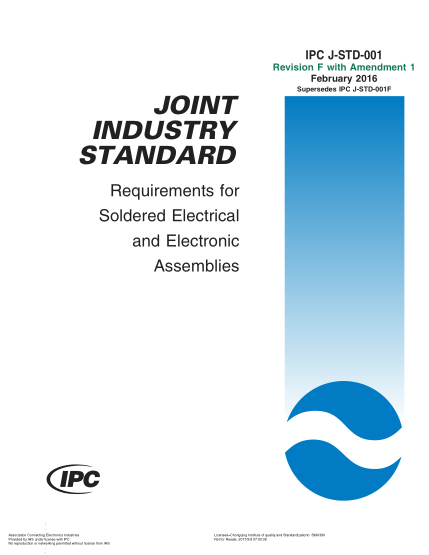 IPC J-STD-001F-2015   Requirements For Soldered Electrical And Electronic Assemblies (Incorporates Amendment 1: February 2016)