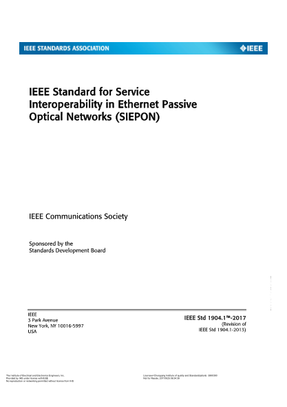 IEEE 1904.1-2017   Service Interoperability In Ethernet Passive Optical Networks (Siepon)