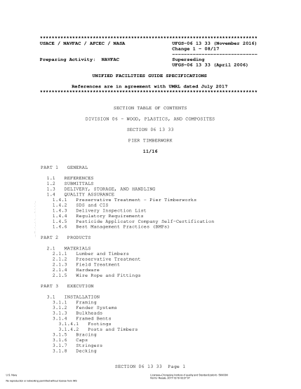 NAVY UFGS-06 13 33-2016   Pier Timberwork (Incorporating Change 1:August 1,2017)