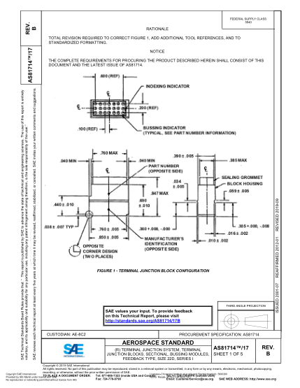 SAE AS81714/17B-2019  (R) Terminal Junction System, Terminal Junction Blocks, Sectional, Bussing Modules, Feedback Type, Size 22D, Series I