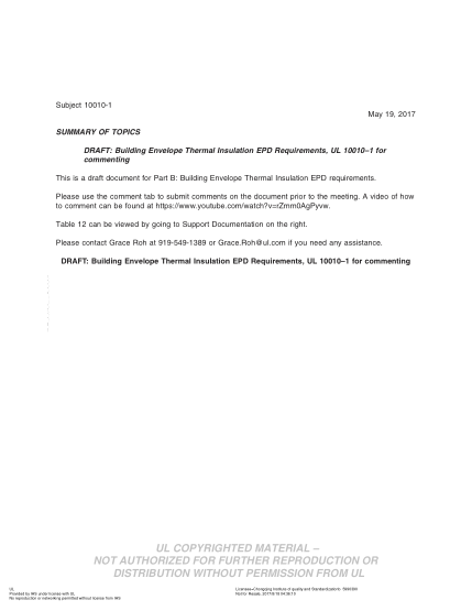 UL 10010-1 BULLETIN-2017   Draft: Building Envelope Thermal Insulation Epd Requirements