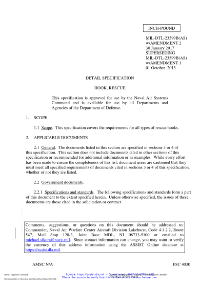 NAVY MIL-DTL-23599B(2)-2017  Hook, Rescue
