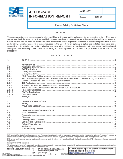 SAE AIR6162-2017  Fusion Splicing For Optical Fibers