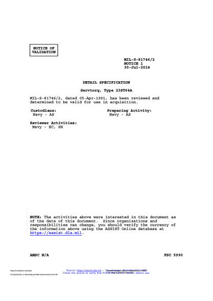 NAVY MIL-S-81746/2 VALID NOTICE 1-2014  Servtorq, Type 23ST64A