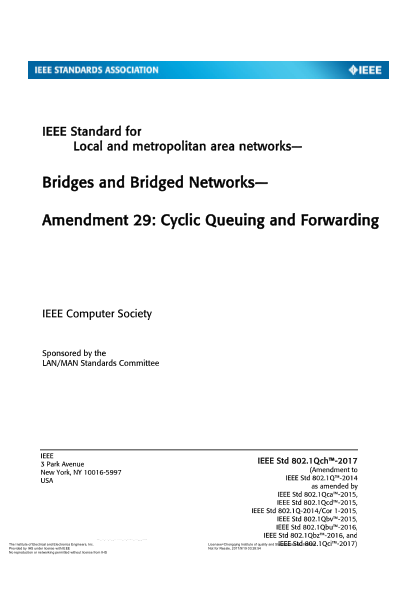 IEEE 802.1QCH-2017   Local And Metropolitan Area Networks-Bridges And Bridged Networks-Amendment 29: Cyclic Queuing And Forwarding (Ieee Computer Society)
