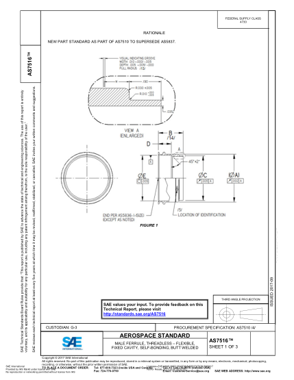SAE AS7516-2017  Male Ferrule,Threadless – Flexible,Fixed Cavity,Self-Bonding,Butt Welded