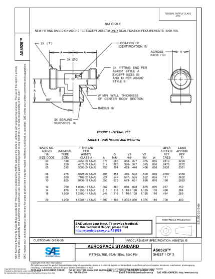 SAE AS8528-2018  Fitting,Tee,Beam Seal,5000 Psi
