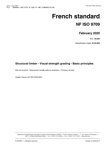 NF B52-003-2020  Structural timber - Visual strength grading - Basic principles