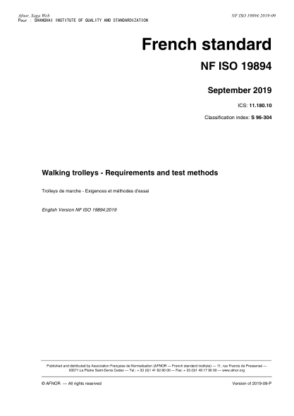 NF ISO 19894-2019   Walking trolleys - Requirements and test methods