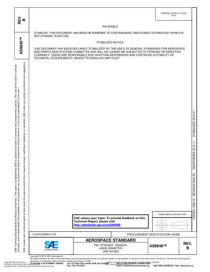 SAE AS9848B-2019  Pin, Straight, Headed, .49999 Diameter,