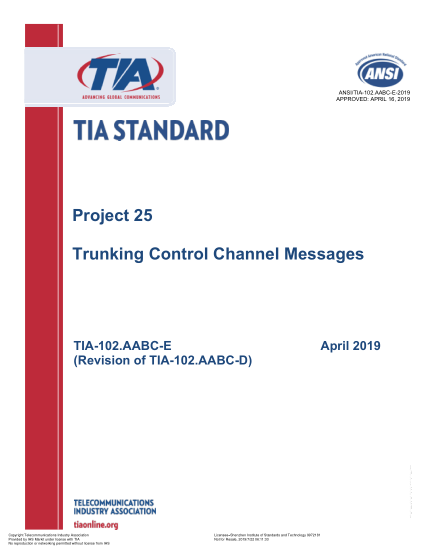 TIA 102.AABC-E-2019  Project 25 Trunking Control Channel Messages