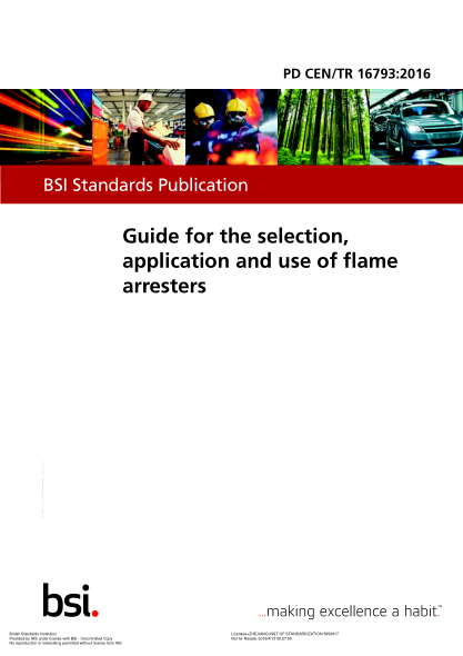 PD CEN/TR 16793-2016 滅火器選擇、應(yīng)用于使用的指南 Guide for the selection, application and use of flame arresters