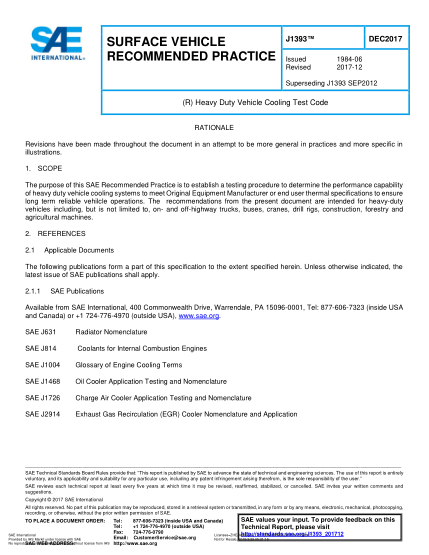 SAE J1393-2017  (R) Heavy Duty Vehicle Cooling Test Code
