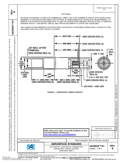 SAE AS39029/91B-2017  (R) Contact, Electrical Connector, Concentric Twinax, Socket, Shielded, Size 8