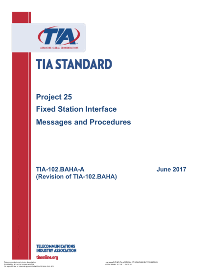 TIA 102.BAHA-A-2017  Project 25 Fixed Station Interface Messages And Procedures