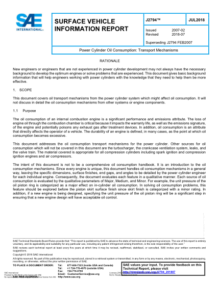 SAE J2794-2018  Power Cylinder Oil Consumption: Transport Mechanisms