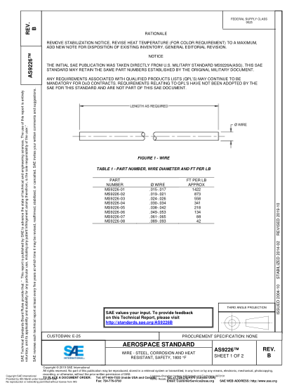 SAE AS9226B-2019  WIRE - STEEL, CORROSION AND HEAT RESISTANT, SAFETY, 1800 °F