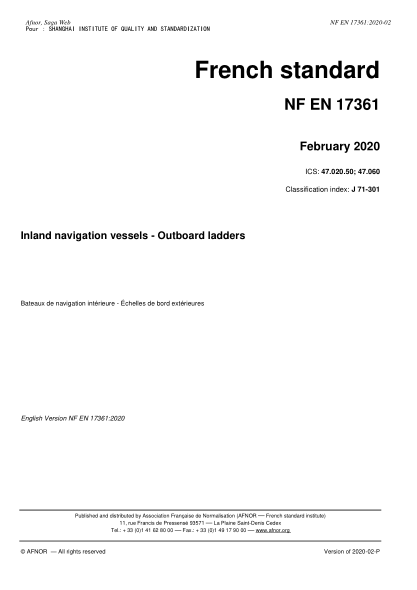 NF J71-301-2020  Inland navigation vessels - Outboard ladders