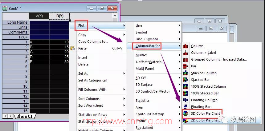 OriginPro:旋轉(zhuǎn)樓梯—不同厚度的3D餅圖