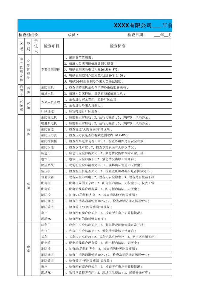 節(jié)前安全檢查（全面）xlsx
