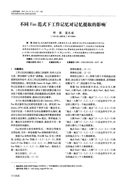 不同F(xiàn)an范式下工作記憶對(duì)記憶提取的影響