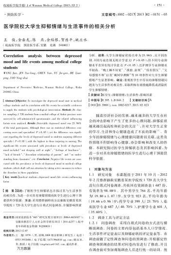 醫(yī)學院校大學生抑郁情緒與生活事件的相關(guān)分析