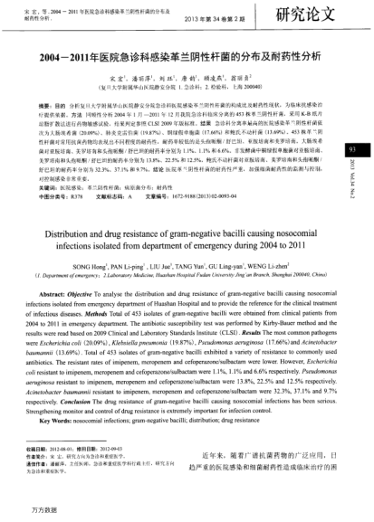 2004-2011年醫(yī)院急診科感染革蘭陰性桿菌的分布及耐藥性分析