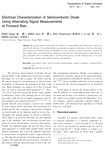 Electrical Characterization of Semiconductor Diode Using Alternating Signal Measurements at Forward 