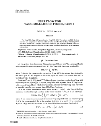HEAT FLOW FOR YANG-MILLS-HIGGS FIELDS, PART I