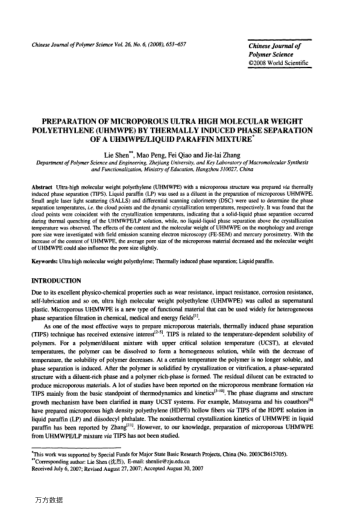 PREPARATION OF MICROPOROUS ULTRA HIGH MOLECULAR WEIGHT POLYETHYLENE (UHMWPE) BY THERMALLY INDUCED PH