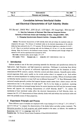 Correlation between Interfacial Oxides and Electrical Characteristics of GaN Schottky Diodes
