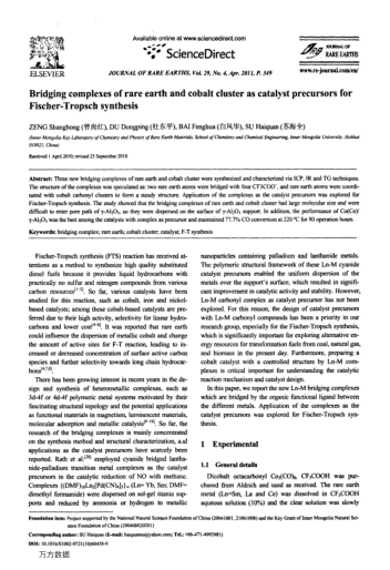 Bridging complexes of rare earth and cobalt cluster as catalyst precursors for Fischer-Tropsch synth