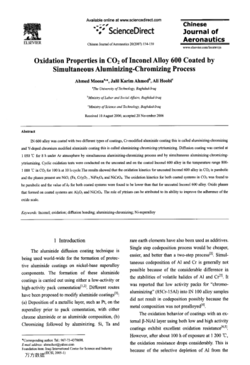 Oxidation Properties in CO2 of Inconel Alloy 600 Coated by Simultaneous Aluminizing-Chromizing Proce