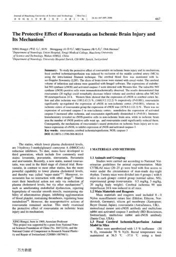The Protective Effect of Rosuvastatin on Ischemic Brain Injury and Its Mechanism